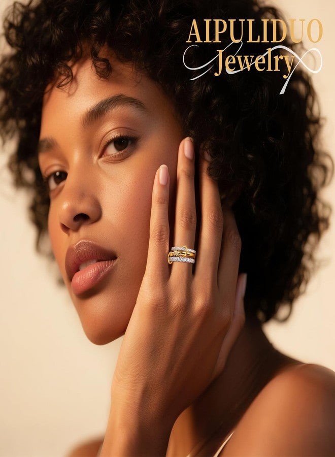 AIPULIDUO Stackable Gold Rings for Women 18K Gold-Plated for Non Tarnishing Fashion Bands with Cubic Zirconia, Including Thumb Rings & Multi-Metal Set - Image 3